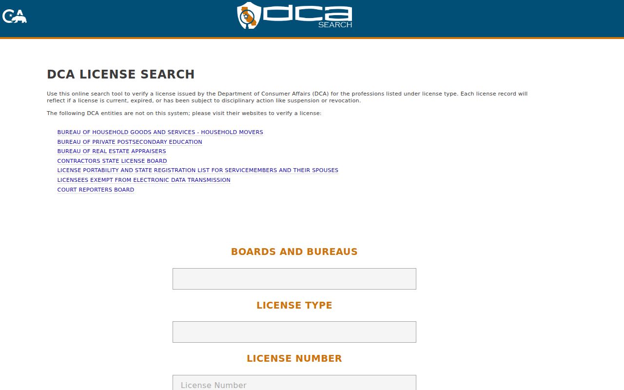Brentwood people search California DCA license lookup