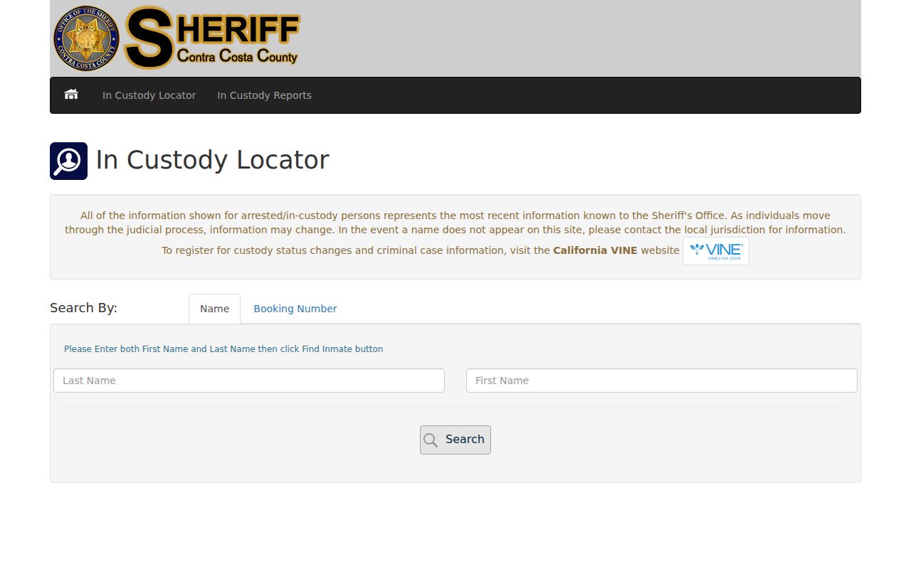 Brentwood people search Contra Costa Sheriff in custody locator
