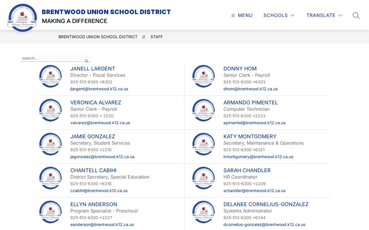 Brentwood Union School District staff directory for Brentwood people directories