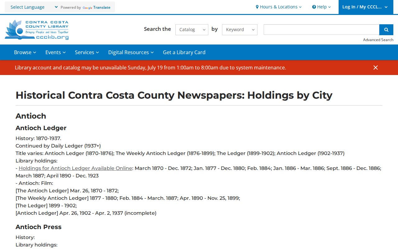 Contra Costa County Library historical newspaper holdings for Brentwood people directories