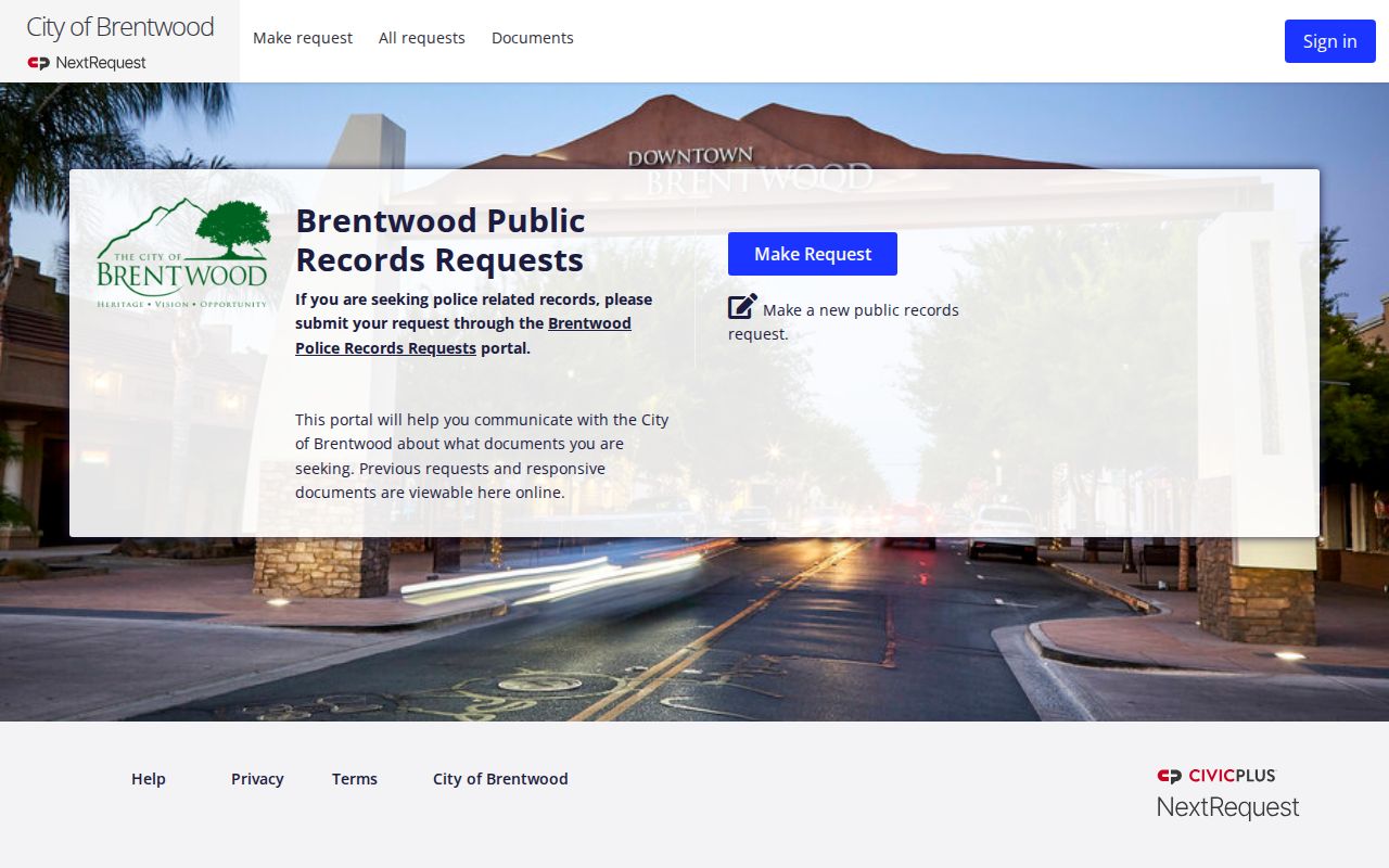 Brentwood public records NextRequest city portal